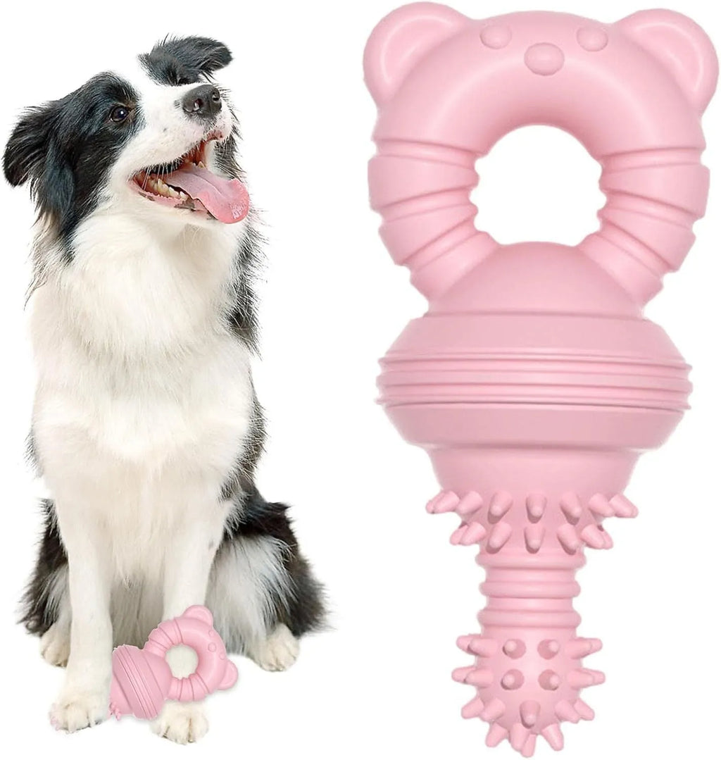 Blue rubber dog chew toy with textured surface for dental cleaning