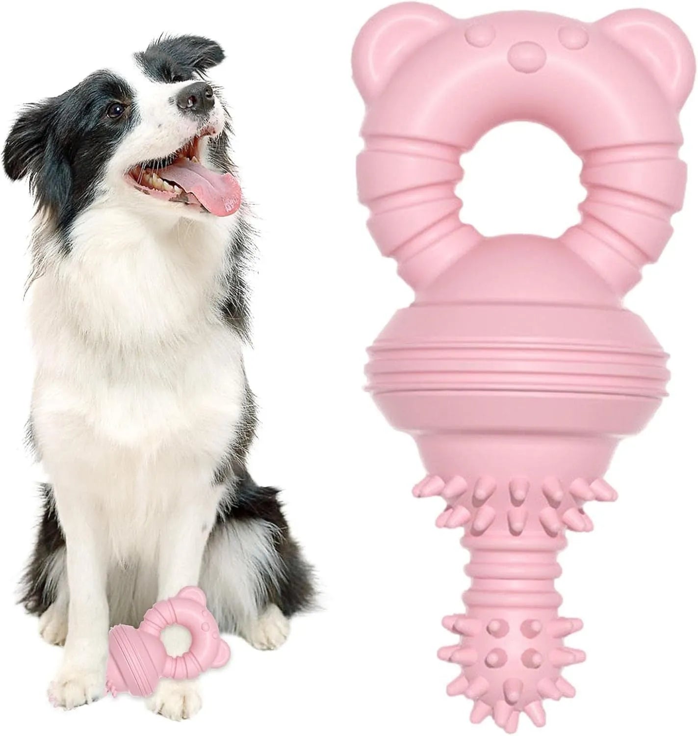 Blue rubber dog chew toy with textured surface for dental cleaning