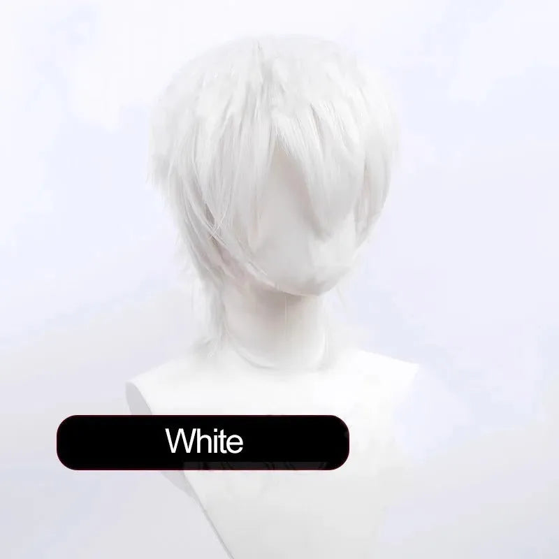 Short cosplay wig for men with lengthened tail and anti-curling mechanism in anime style