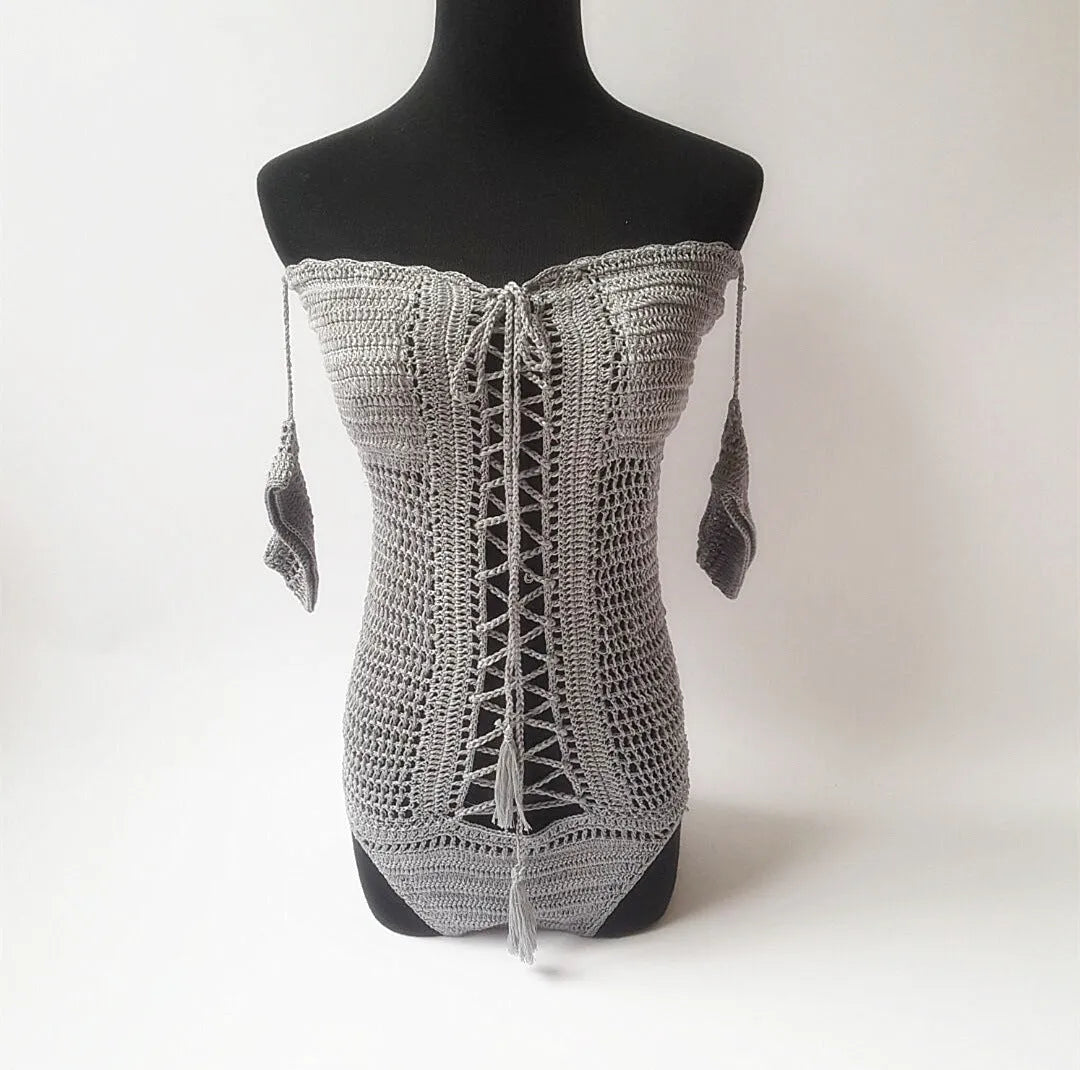 Off-shoulder one-piece swimsuit in European fit sizing with polyester construction
