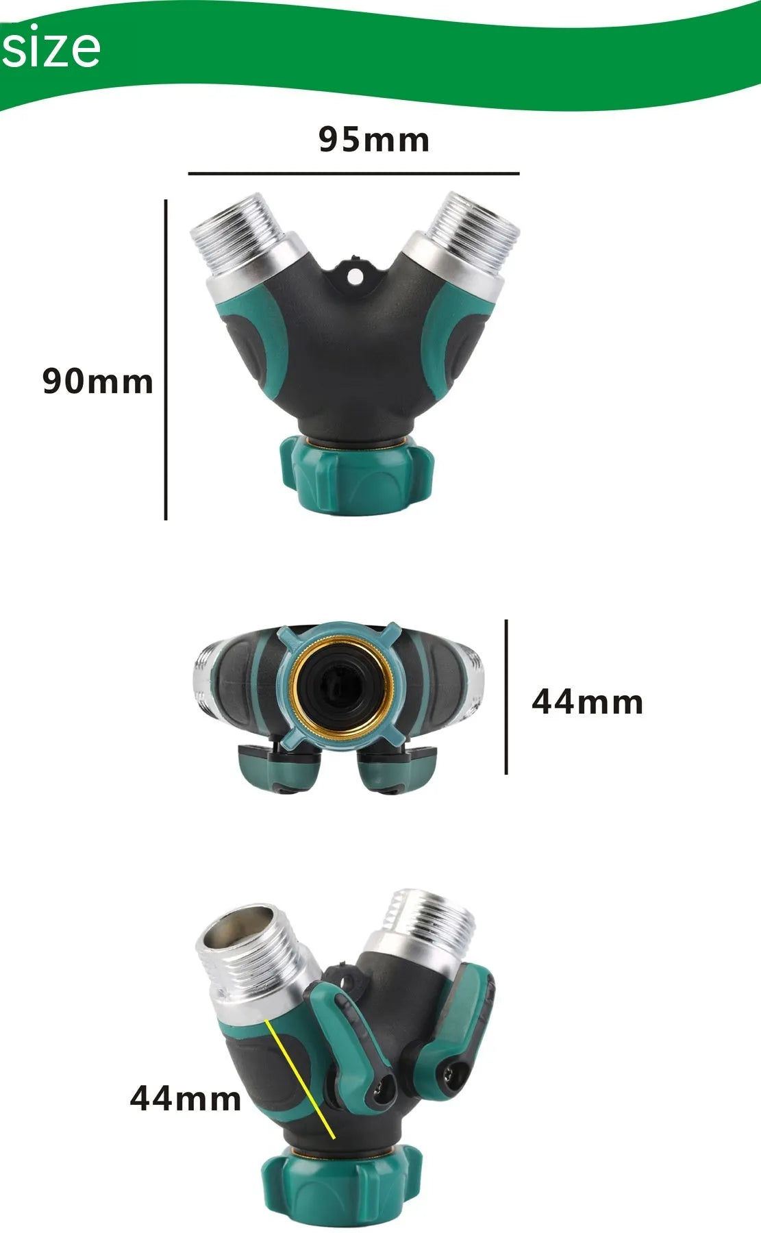Garden zinc alloy 6-point double pass ball valve diverter with dual outlets