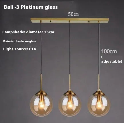 Modern round chandelier with glass balls in a Nordic style, mounted on a ceiling.