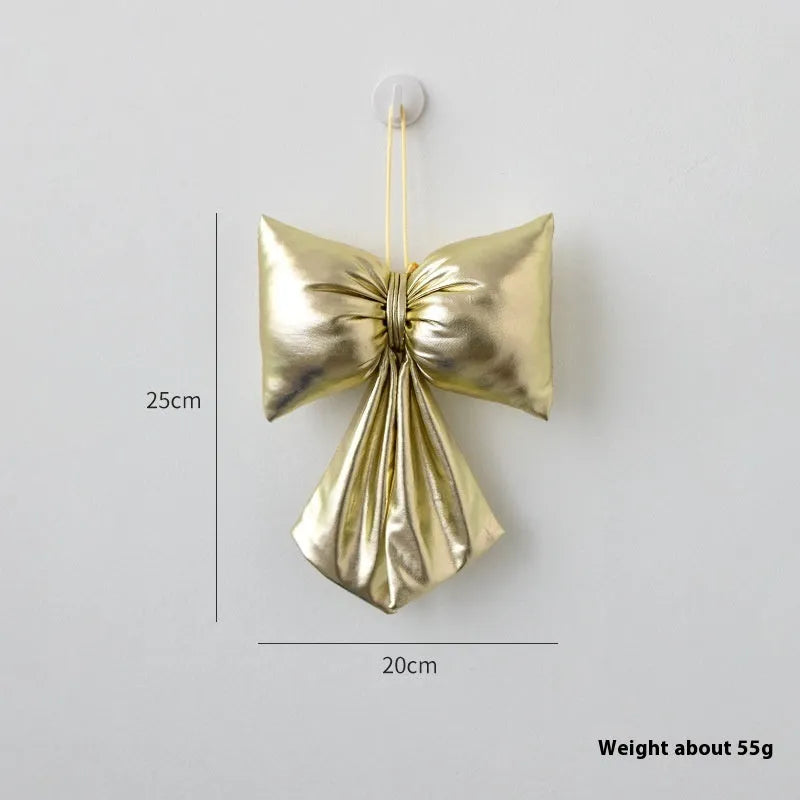 Christmas decorative bowknot in bright leather finish, red, 30cm size, hanging ornament