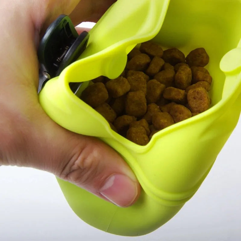 Silicone dog training treat waist bag with clip and magnetic semi-closed opening in assorted colours