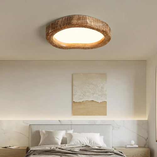 Round wood grain finish ceiling lamp in new Chinese style for bedroom lighting