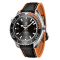 Men's mechanical watch with rotatable digital bezel, luminous dial, synthetic sapphire glass, and nylon rubber strap