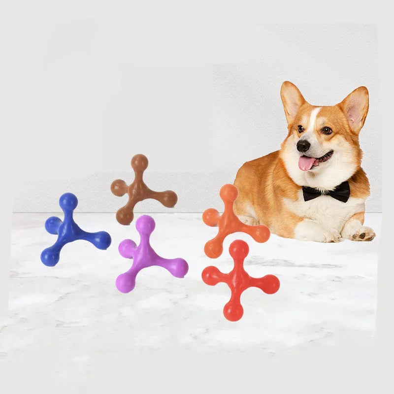 Silicone puppy chew toy with three legs in assorted colours for small and medium dogs