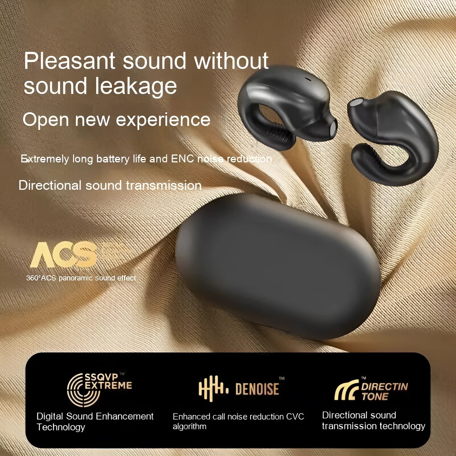 Clip-on Bluetooth headset in black with digital display, ABS body, and clip mechanism for clothing