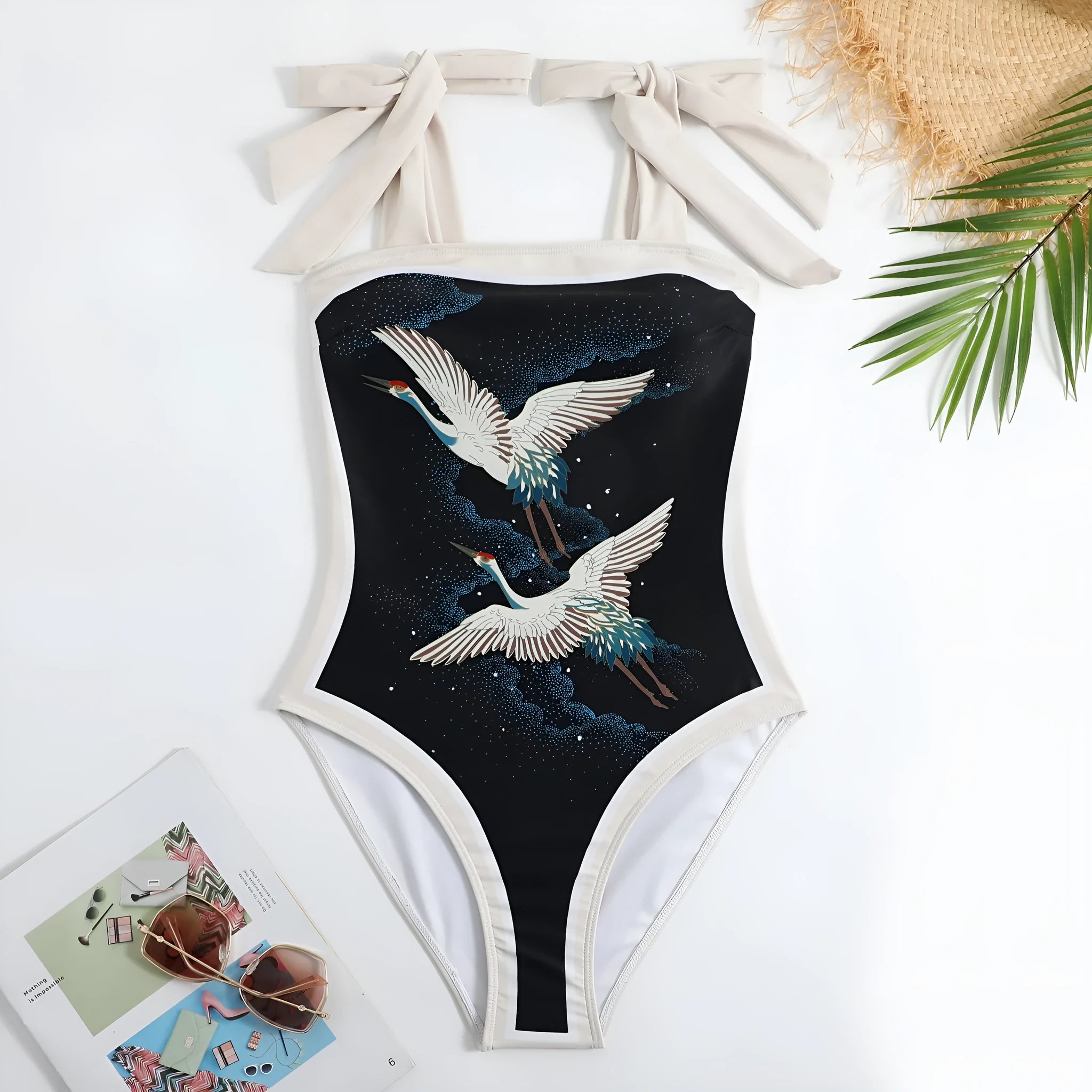 Women's retro floral one-piece swimsuit with chiffon skirt in multiple colour patterns