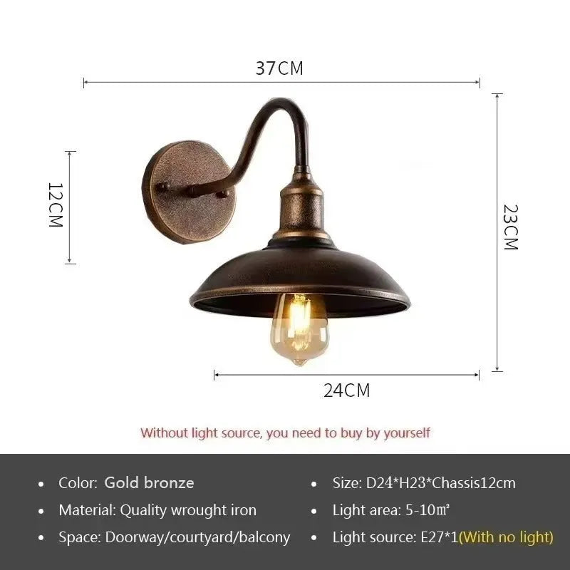 Retro villa courtyard wall lamp in silver or copper finish with right-angle or bevel design