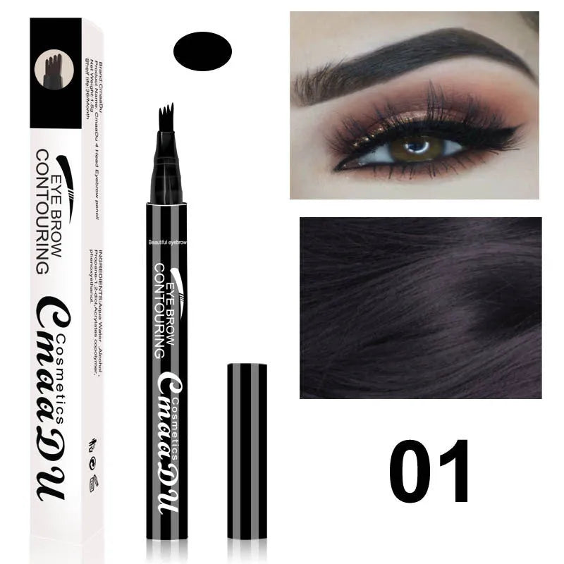 CmaaDu 4-Head Eyebrow Pencil in three shades black brown grey with four-point tip for precise brow application