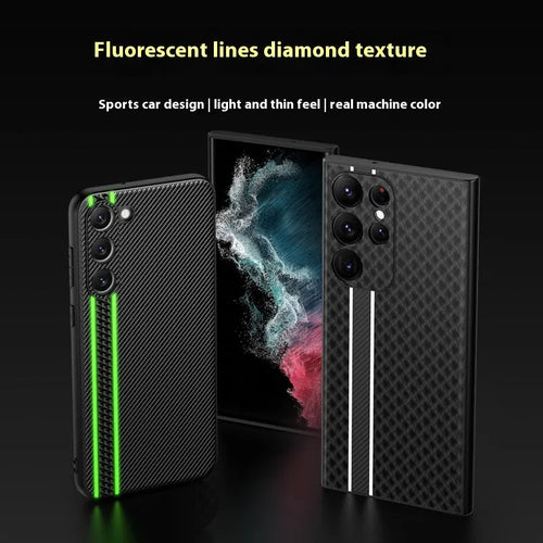Ultra-thin carbon fibre plain leather phone case back cover for Samsung S24 with black stripe pattern