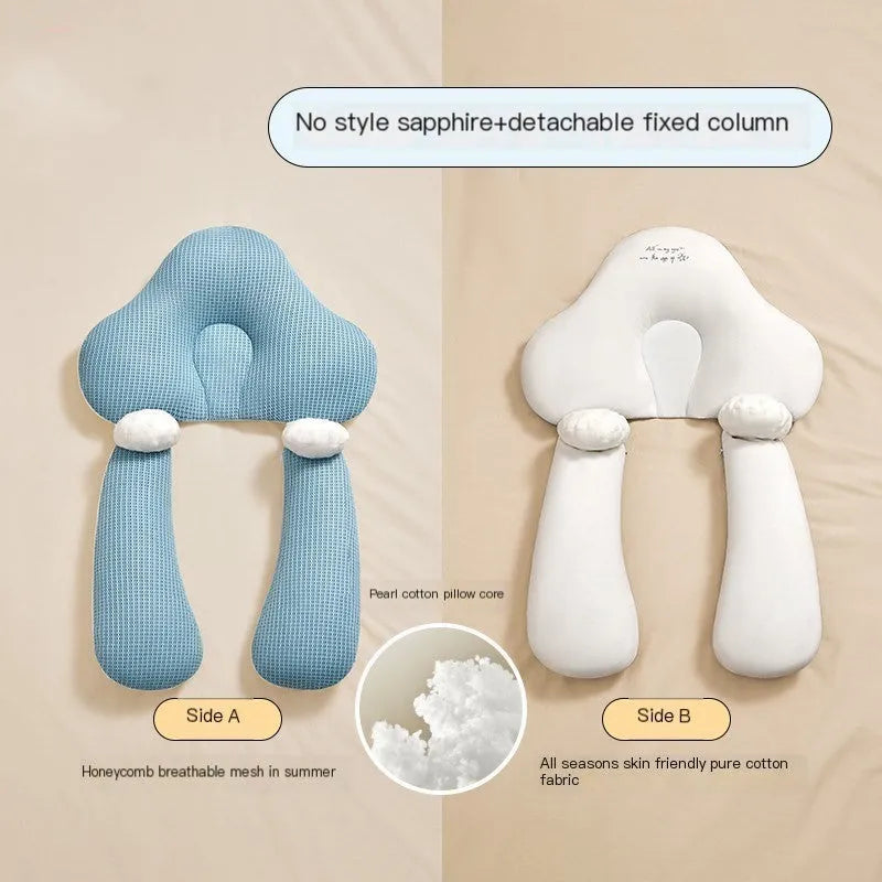 Baby correction head shaping pillow in U-shape with pure cotton fabric, available in blue white colour