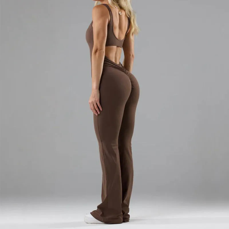 Women's milk silk yoga bodysuit with seamless design and mid-waist trousers length