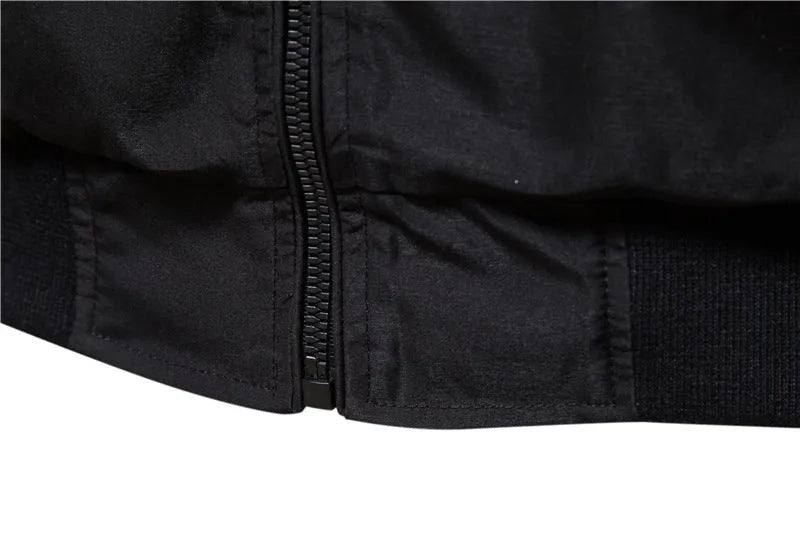Men's thin solid colour casual jacket in polyester, shown in army green, dark blue, and black.