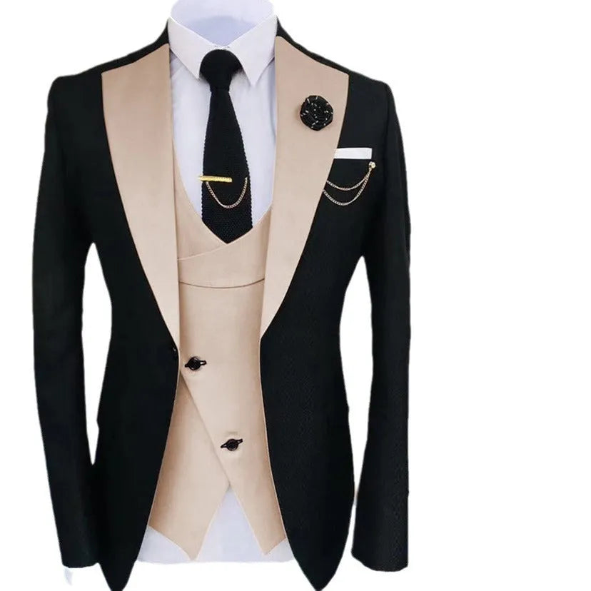 Men's slim fit three-piece business suit with vest in cotton fabric for formal occasions