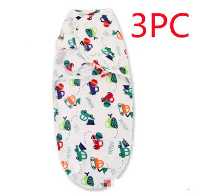 Cotton baby anti-startle swaddle wrap in blue with cartoon print, size 62x28 cm