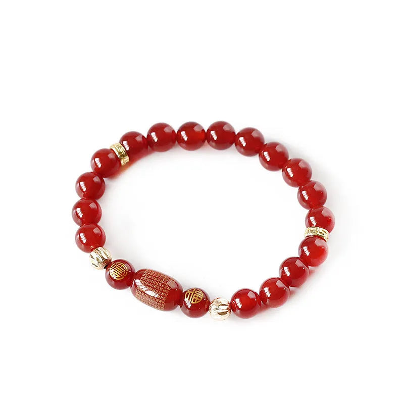 Red agate Guanyin bracelet with edge rosary design and auspicious patterns