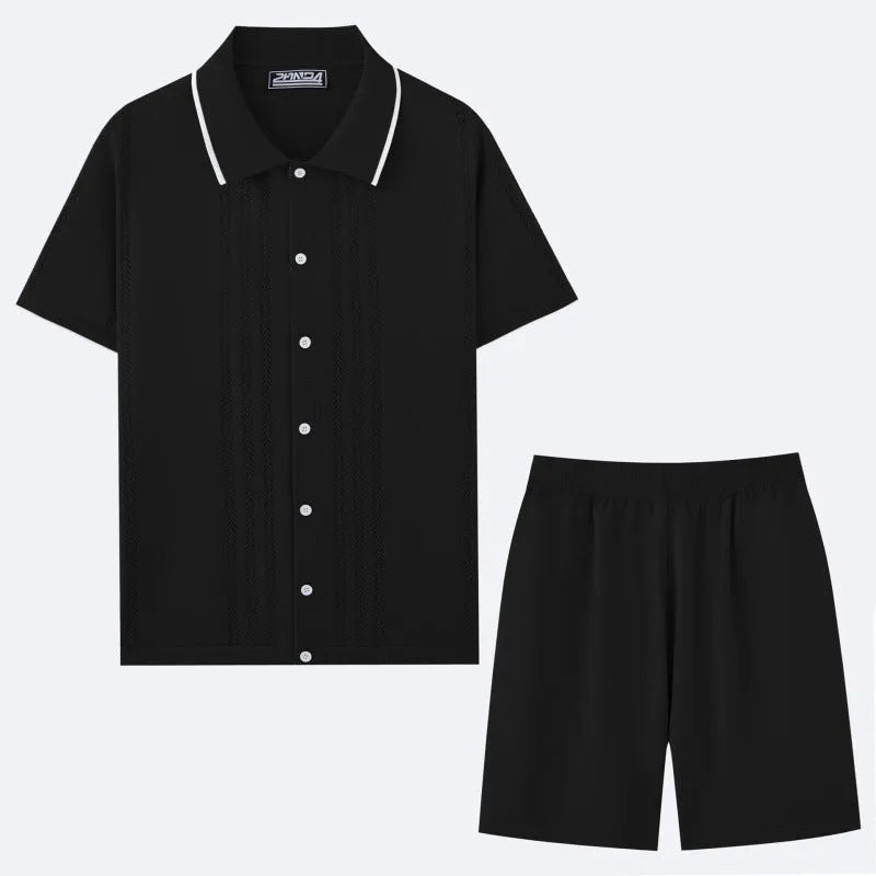 Tencel viscose business casual sweater two-piece set with short sleeves and matching shorts