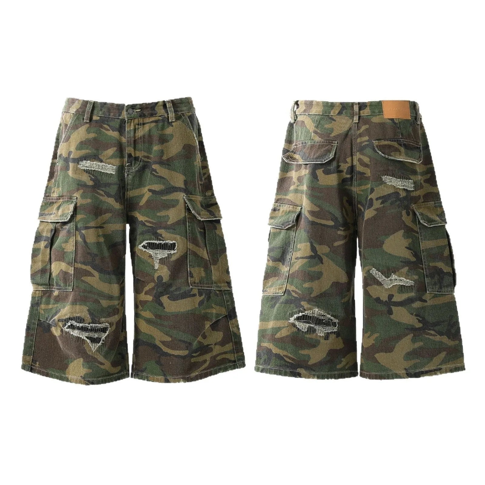 Men's retro camouflage denim cropped trousers with straight leg and mid waist, cotton fabric, multiple sizes