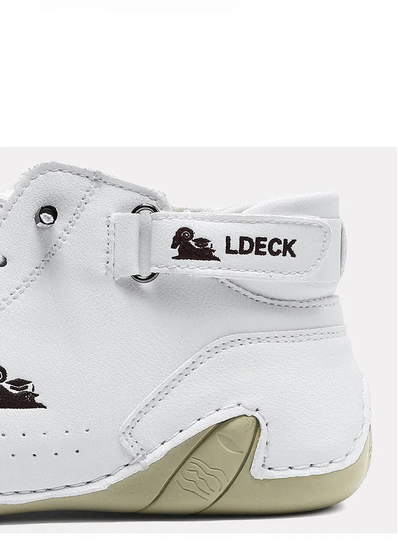 Men's khaki high-top octopus boots with microfiber upper and rubber sole shown on a white background