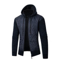 Men's grey hooded sweater coat in wool and corduroy with cinched cardigan style for winter
