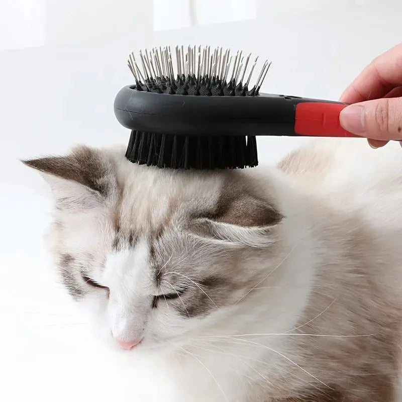 2-in-1 double sided pet grooming comb for dogs and cats with plastic handle and metal pins