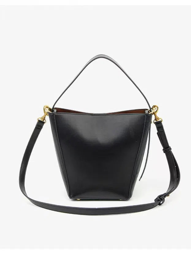 Urban minimalist PU crossbody shoulder bag in bucket style, available in black, army green, and wine red