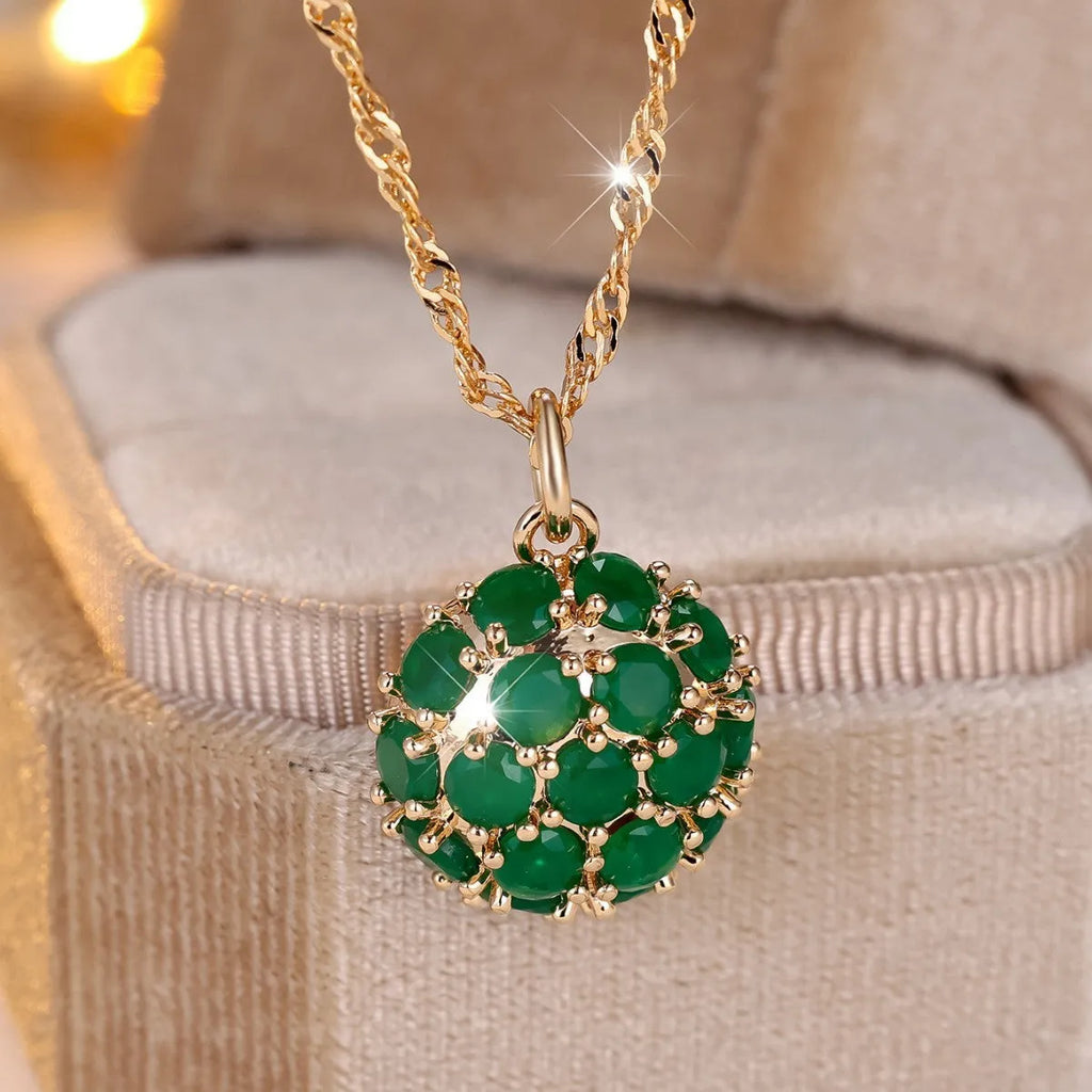 Women's round emerald diamond necklace with champagne gold electroplated finish on adjustable 51-60cm chain