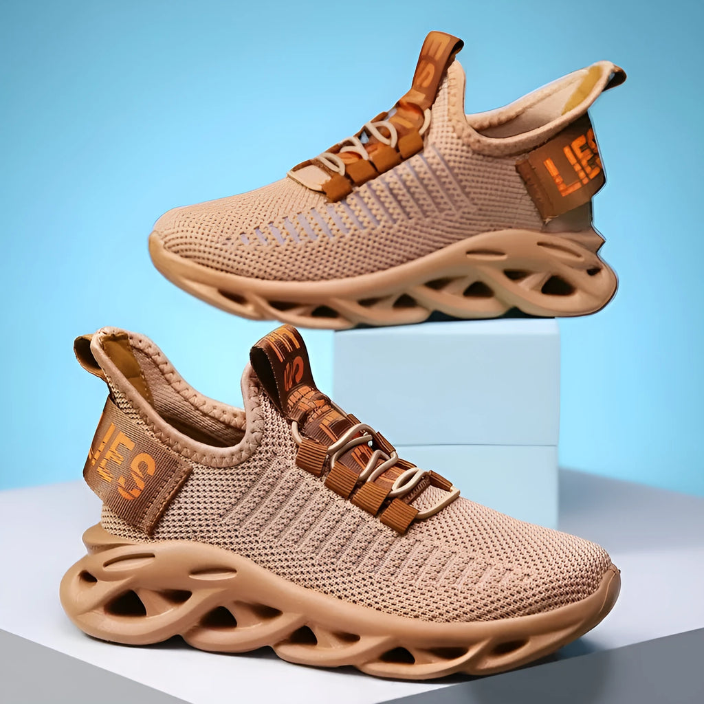 Children's coconut design sneakers with Velcro strap in black, khaki, or white.