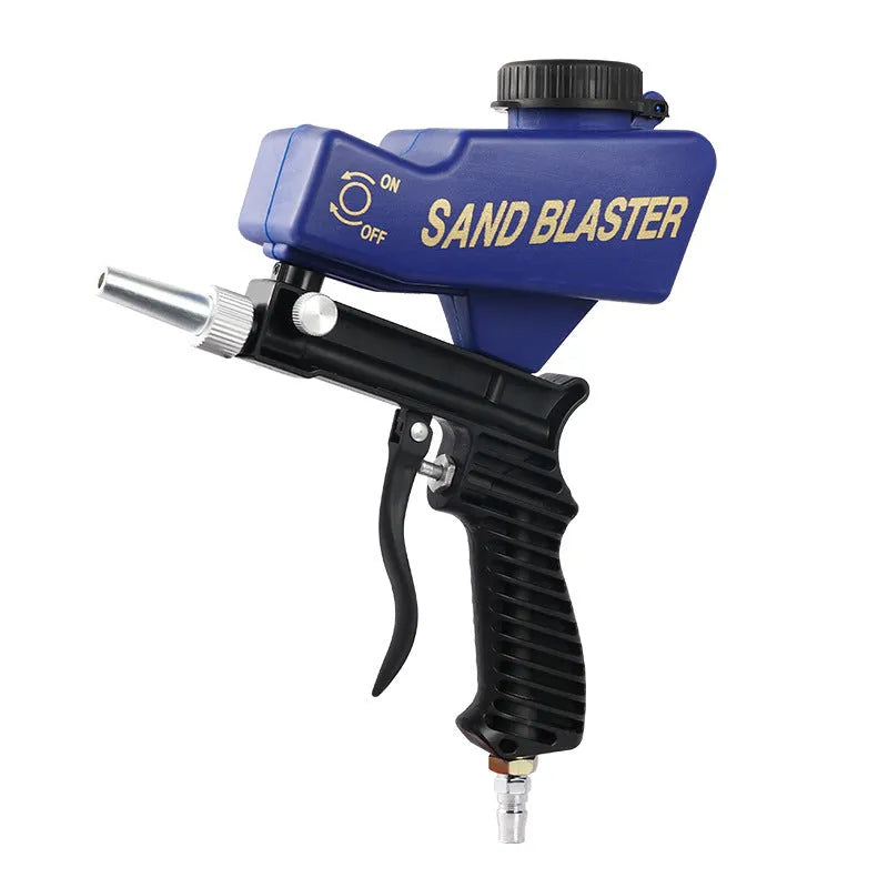 Portable pneumatic sandblasting gun with blue housing and 6.5mm nozzle