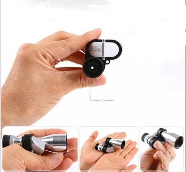 Compact aluminium monocular telescope with 8x20mm lenses and foldable rubber eyecup