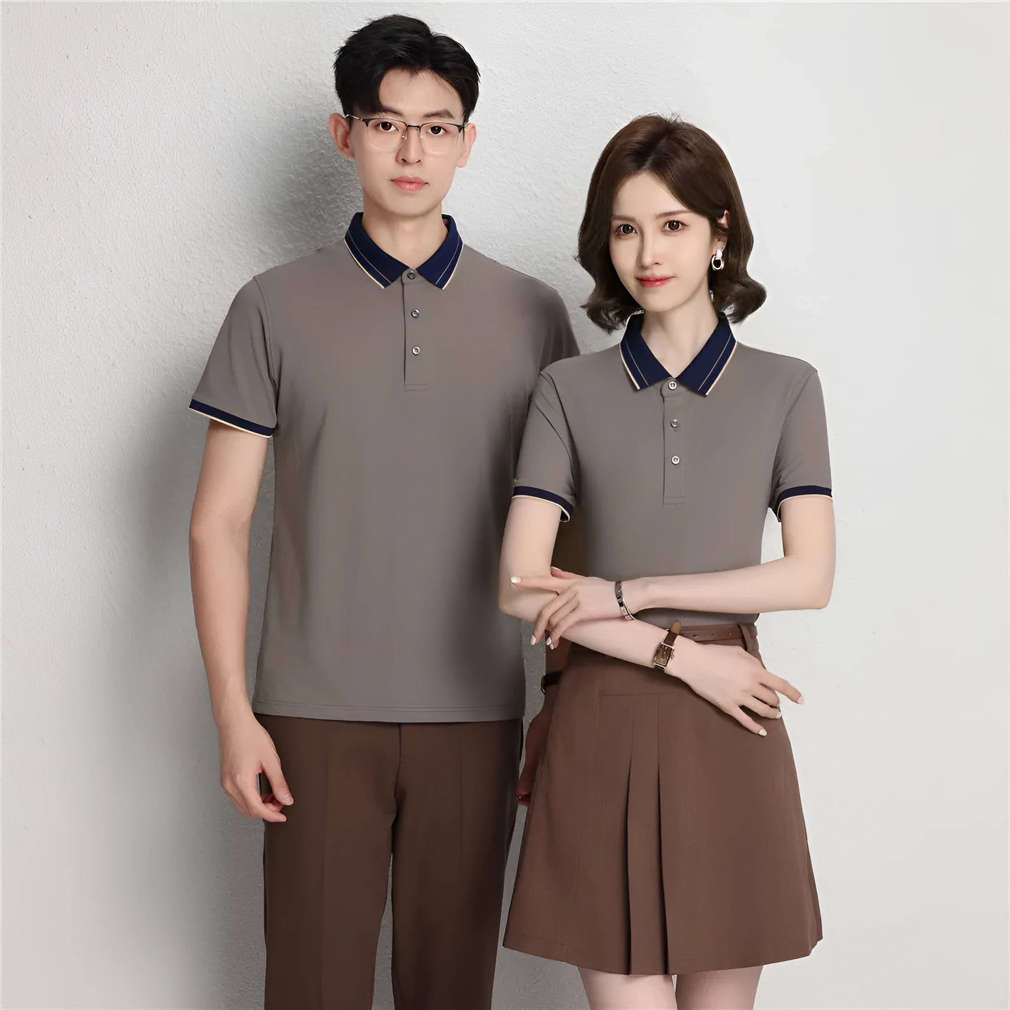Ice Ion mercerized pearl cotton colour matching collar polo shirt in white, front view, short sleeves, regular fit