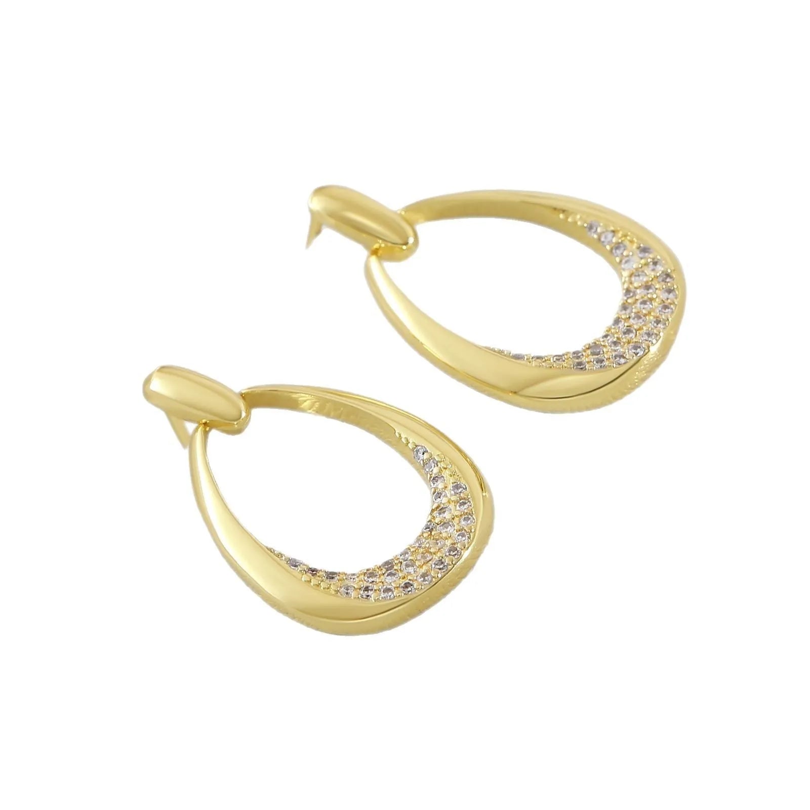 Yellow gold geometric drop earrings with oval shape measuring 2.6 by 1.7 centimetres