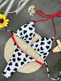 Heart print swimsuit bikini set with backless design and split high-cut leg style in quick-dry nylon fabric