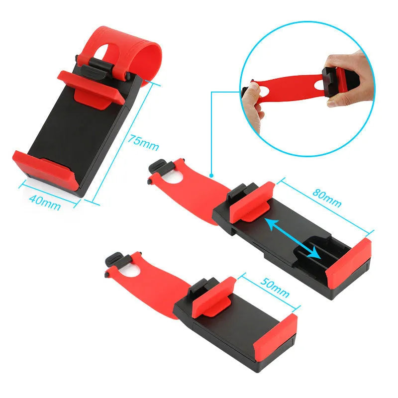 Black car steering wheel phone mount holder with adjustable bracket for smartphones