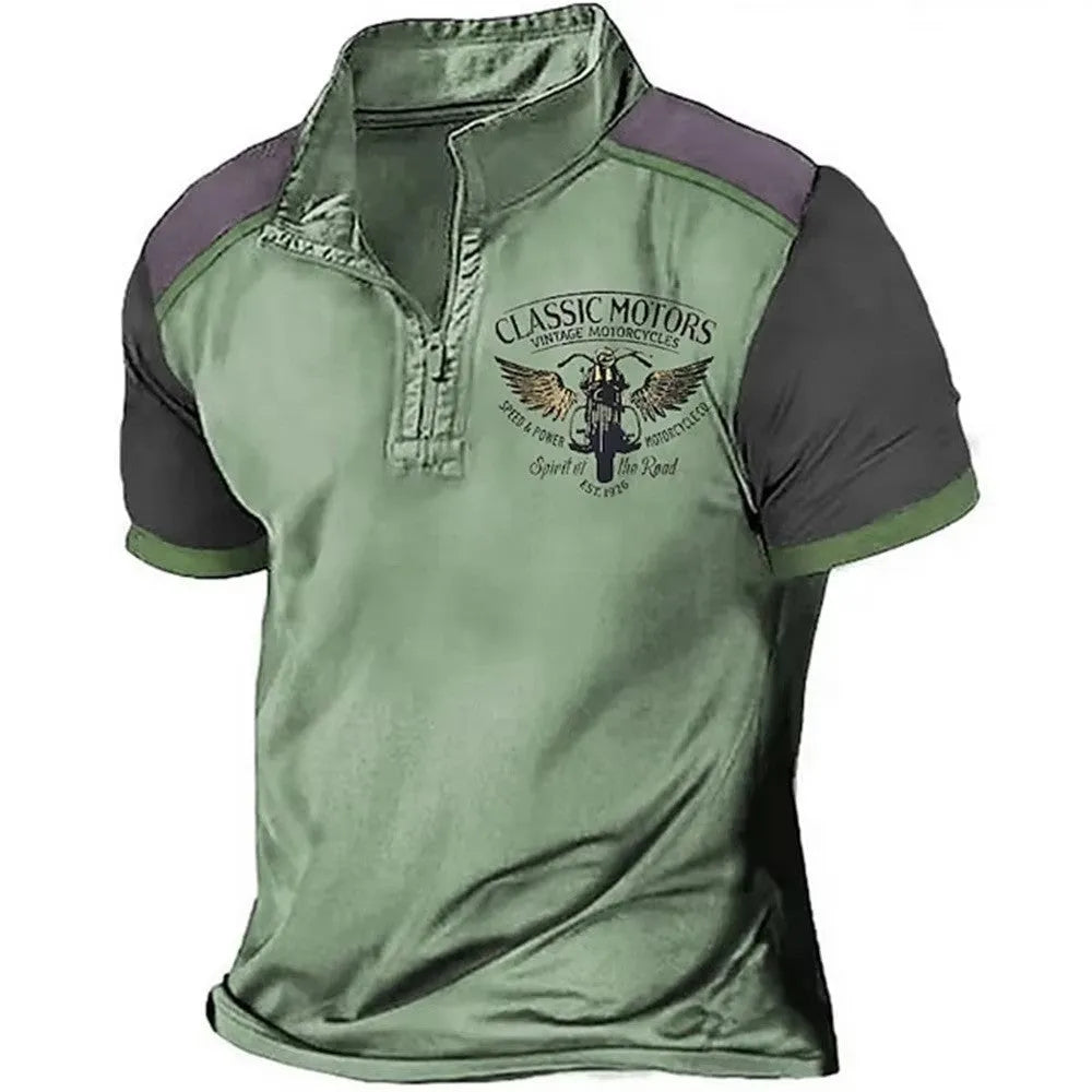 Men's 3D printed golf polo shirt in loose fit pullover style with solid colour background