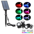 Solar underwater light set with three RGB LED lamps, black ABS housing, and polysilicon panel for garden ponds