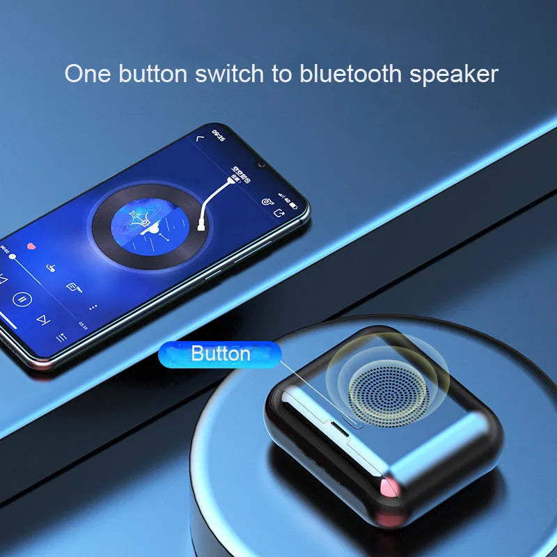 F9 5.0 black wireless Bluetooth headset with charging case, in-ear design