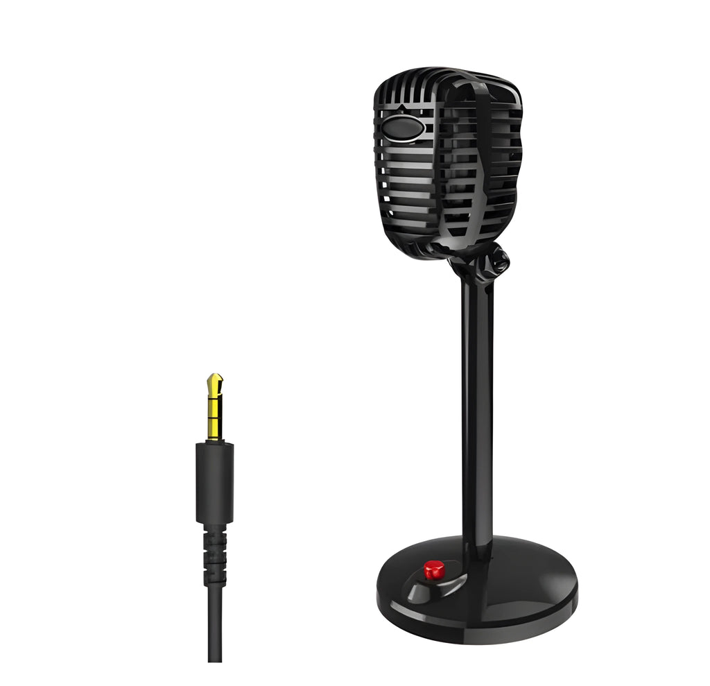 Black USB computer microphone on an adjustable stand with a foam windscreen.