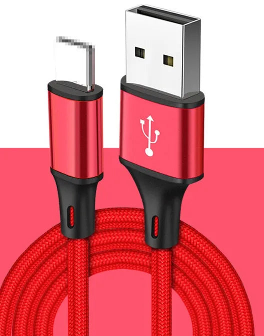2m mobile phone data cable in multiple colours with USB and TYPE-C connectors