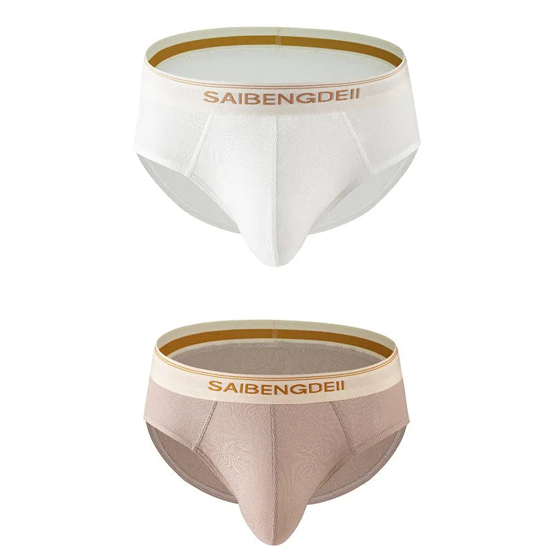 Men's thin breathable U convex briefs in solid colour, knitted polyester fabric, mid waist