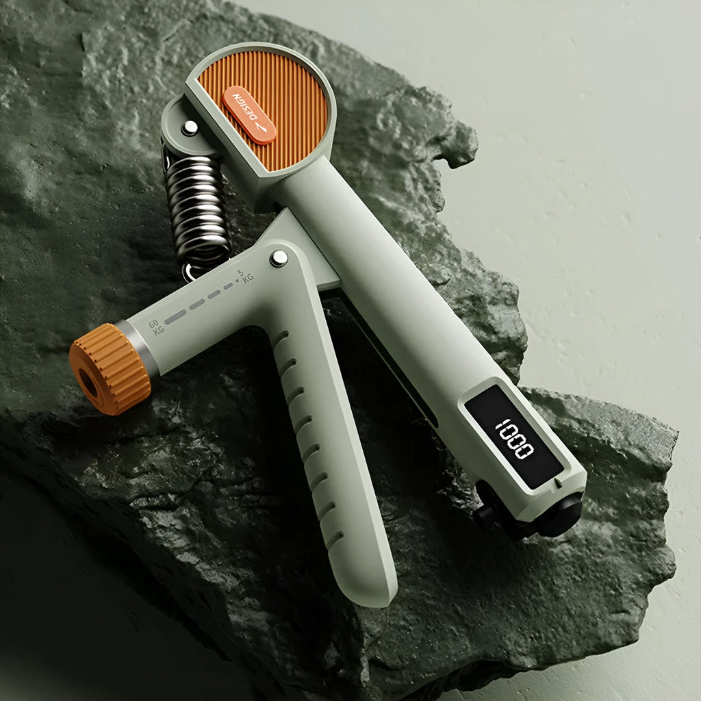 Adjustable hand grip strengthener in black, made from ABS plastic for fitness training.