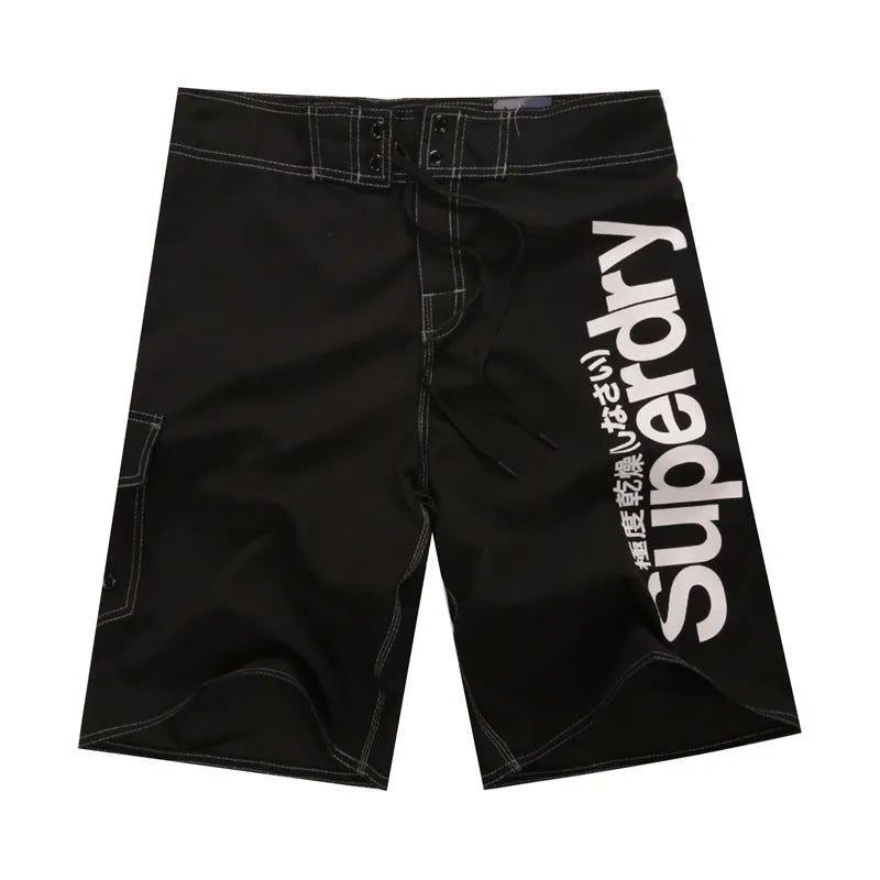 Men's striped polyester beach shorts in blue, lightweight for sports and beach