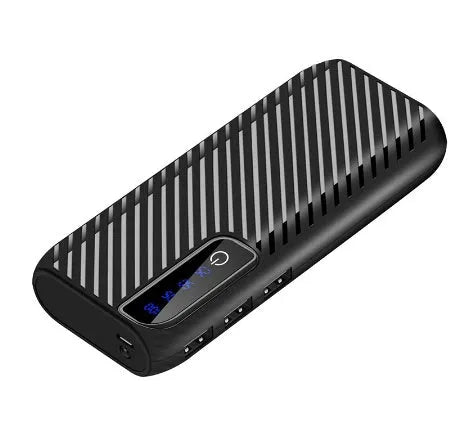 20000mAh mini power bank in black showing USB port and compact 142mm size