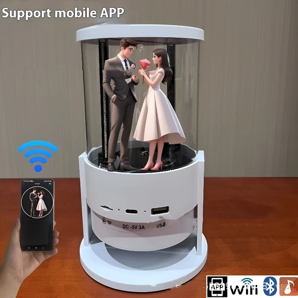 White 360-degree 3D holographic fan Bluetooth speaker with 10cm cylindrical display area