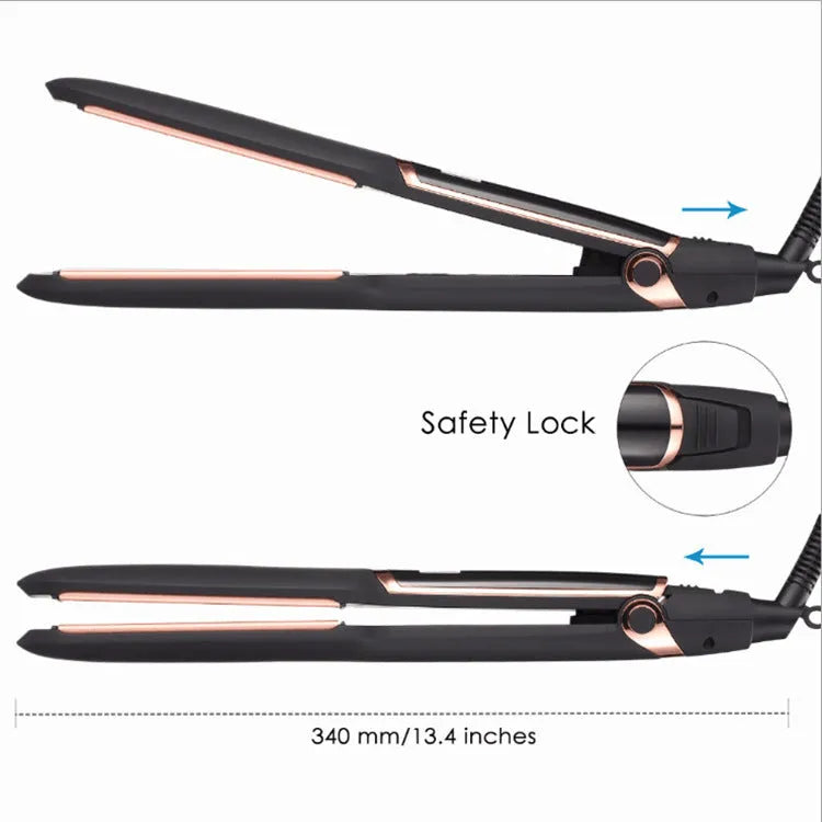 Infrared hair straightener with blue LED display and ceramic oil heating plate