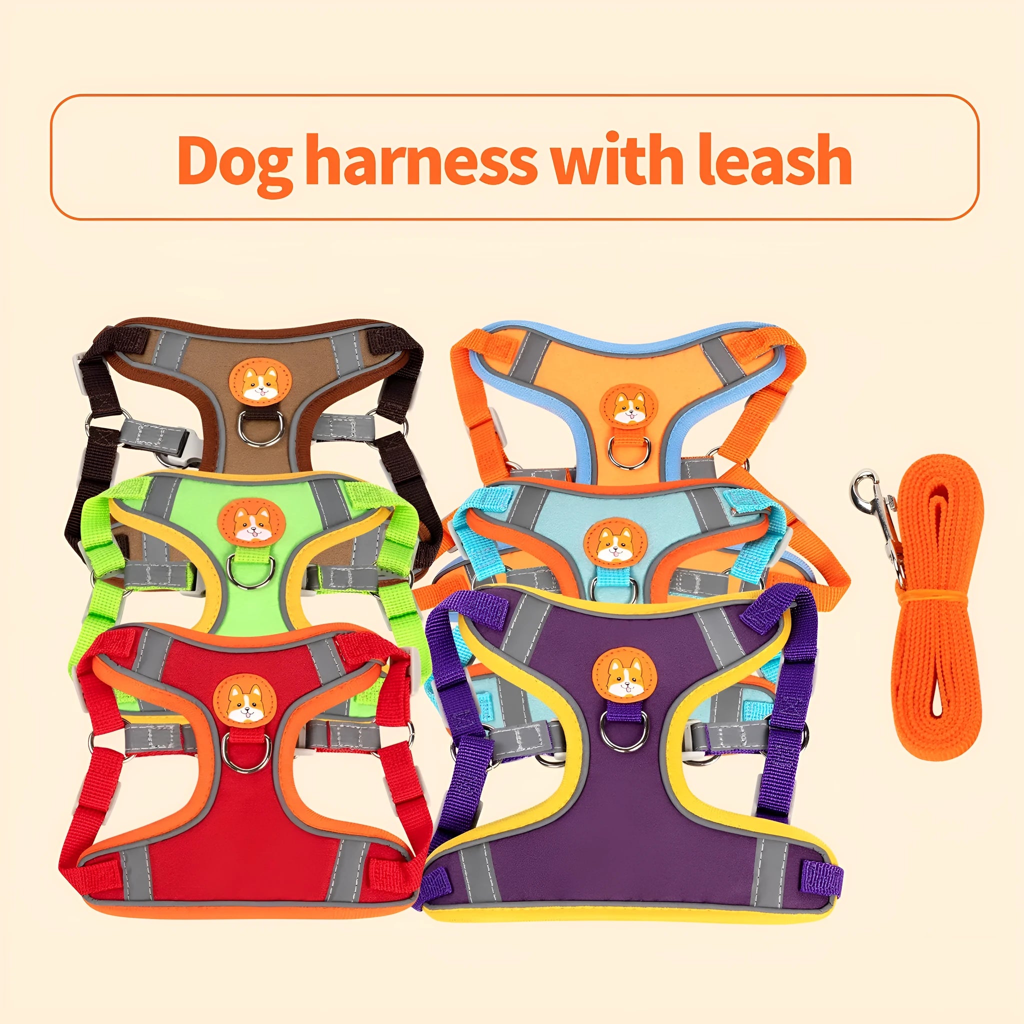 Adjustable purple dog haulage rope harness with chest strap shown on a dog.