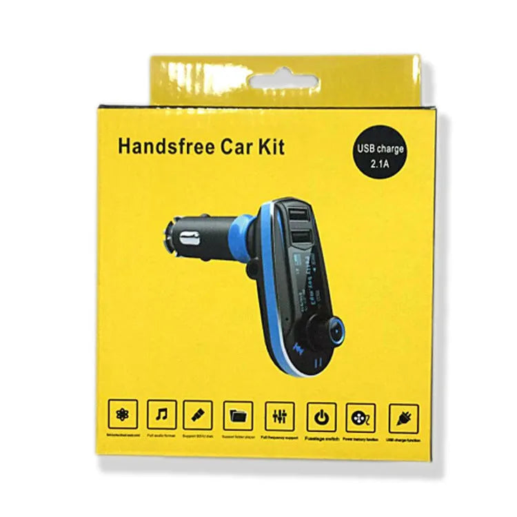 BT618C vehicle Bluetooth FM transmitter and MP3 player unit with LCD screen on black background.