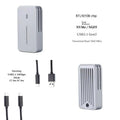 Compact silver aluminium M.2 NVMe to USB-C SSD enclosure showing its small size and USB-C port.